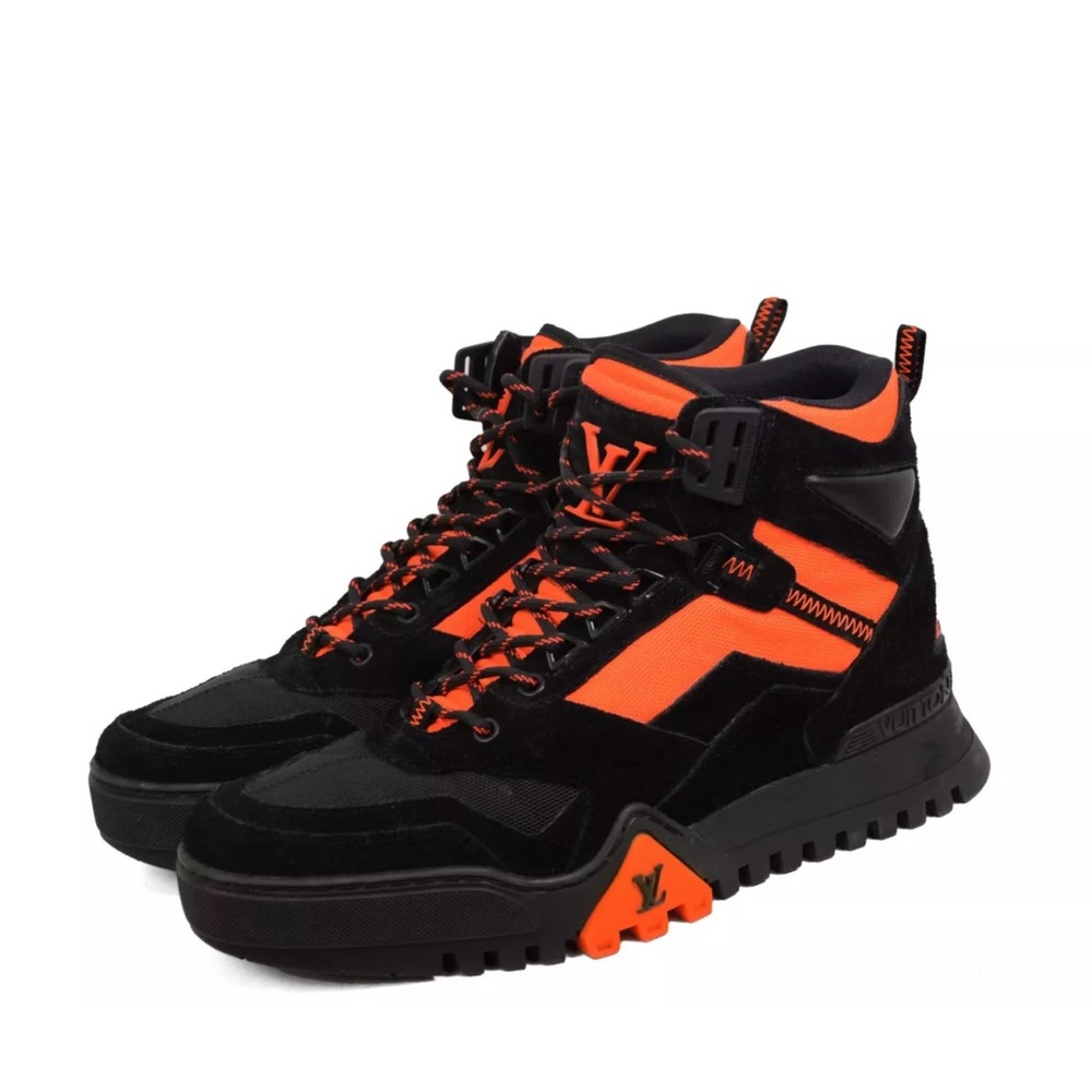 Louis Vuitton Men's Black and Orange High-Top Sneakers